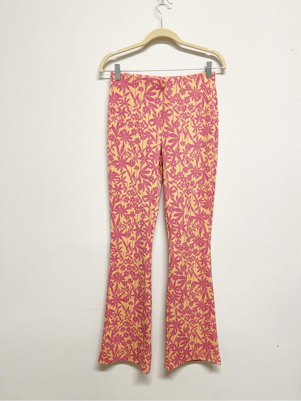 Zara Womens Orange and Pink Floral Retro Print Flared Jacquard Knit Leggings - Picture 2 of 8